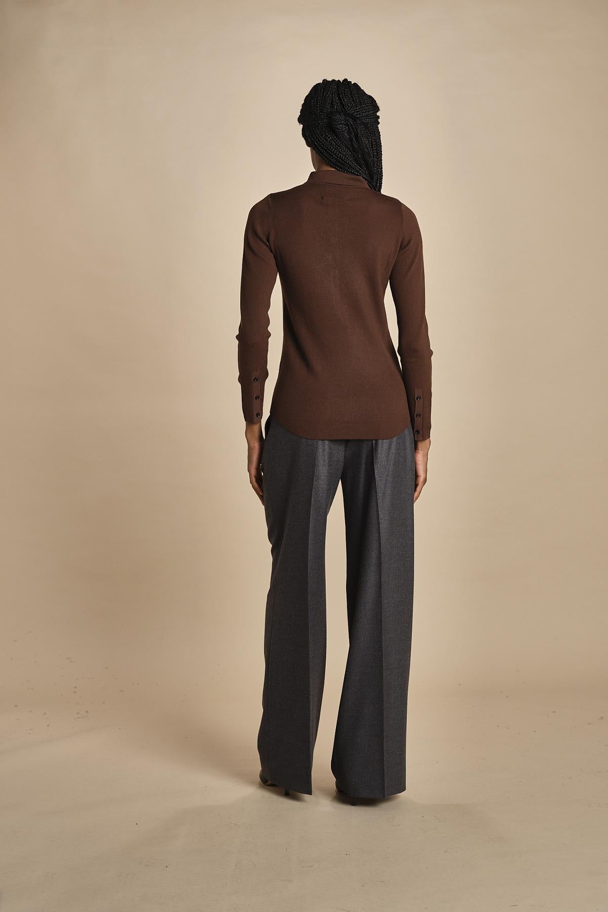 polo a costine in lana merino MIL LAU3 E22220 CIOCCOLATO milaura 