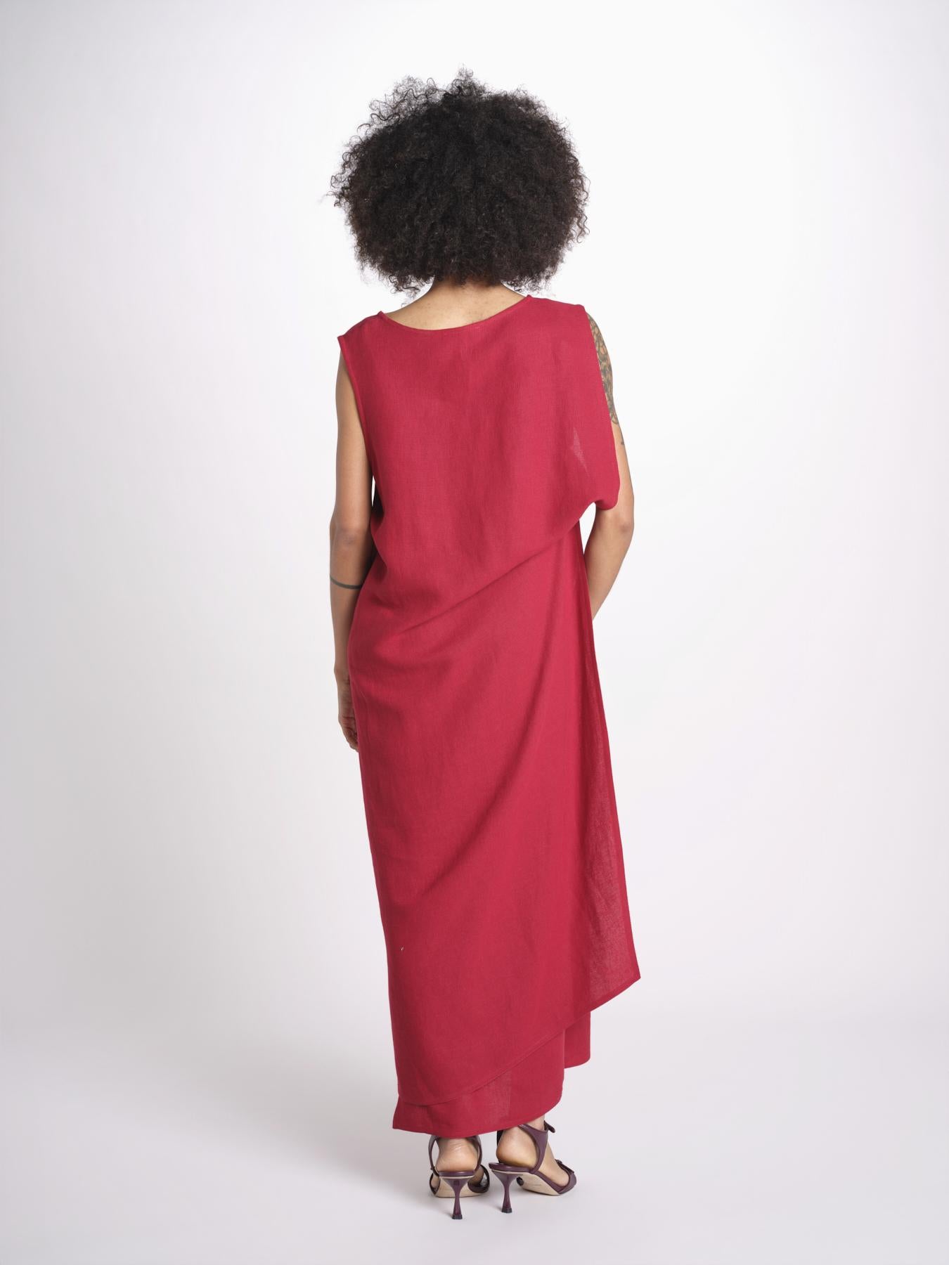 abito in lino con drappeggio U1620L ROSSO dusan 