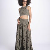 top corto con intarsio fiori AGNES M1720 PESTO lace the label 