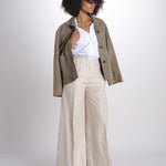 pantalone largo con nervature in lino ORIANA 540 50043 712 BEIGE quelledue 