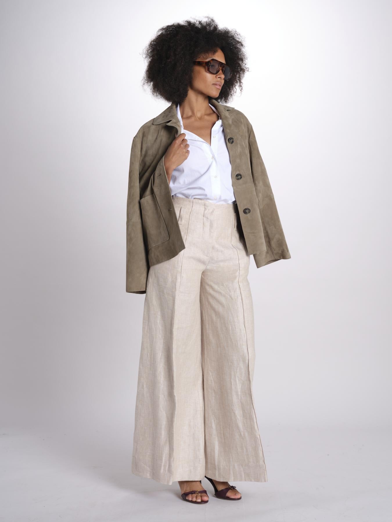pantalone largo con nervature in lino ORIANA 540 50043 712 BEIGE quelledue 