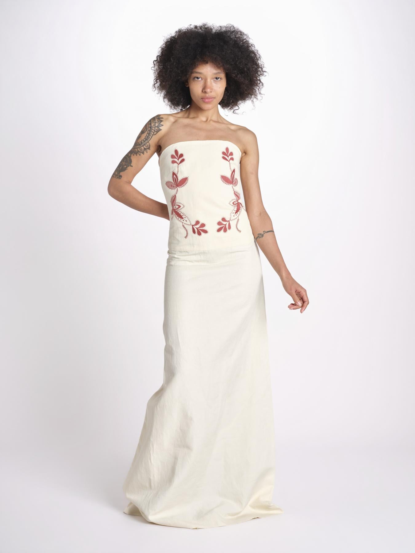 abito lungo con bustier ricamato ANOUK JA018 MILK fortela 