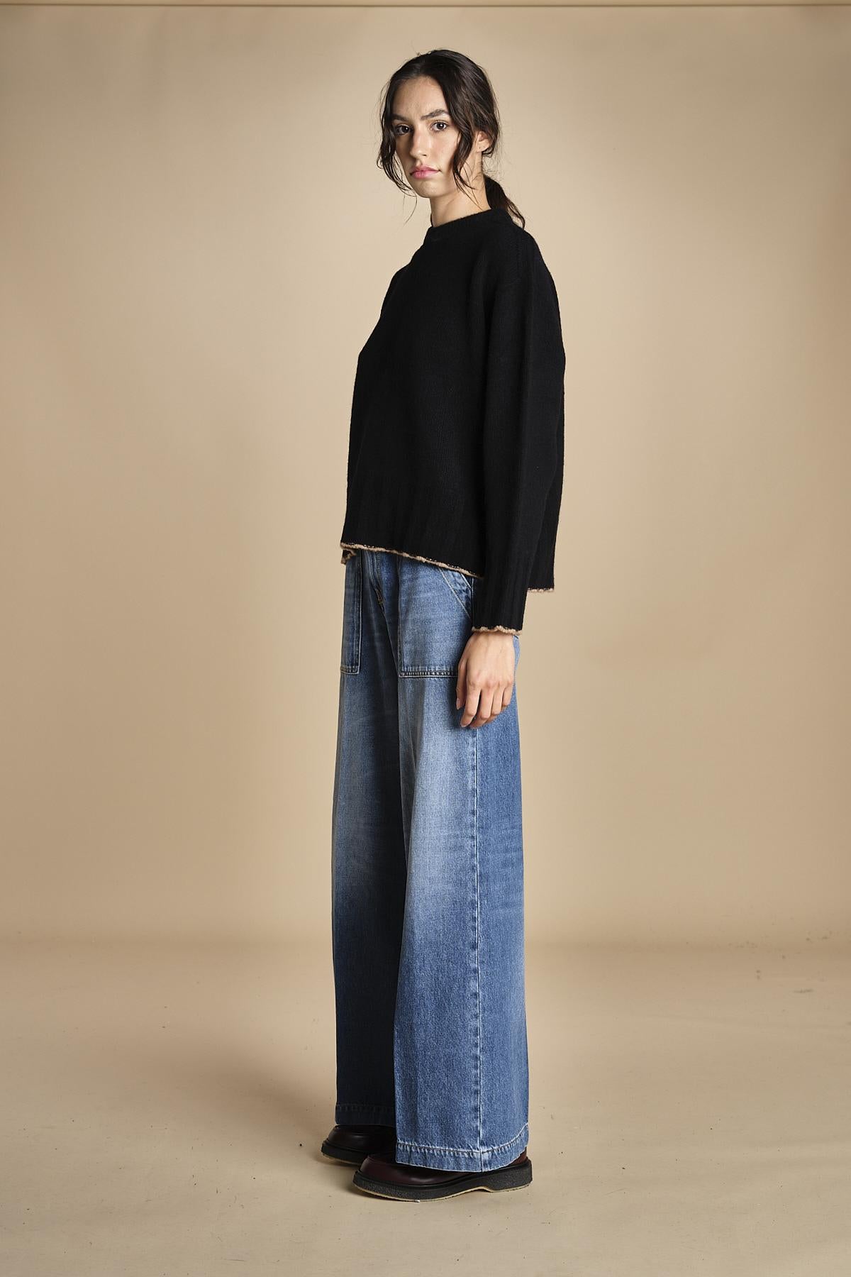 maglia girocollo over CLAUDIA GIROCOLLO NERO_CAMMELLO tenne' 