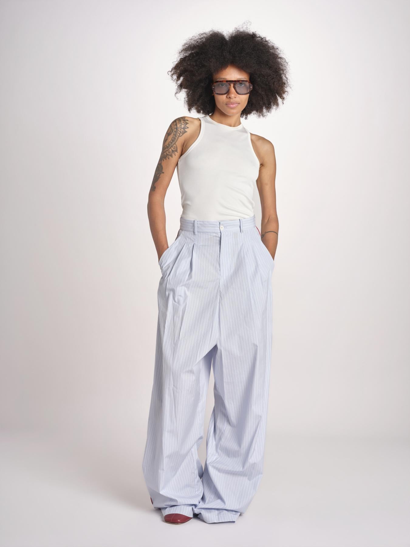pantalone a righe con piping ELSA MJD266 LIGHT BLUE STIPES jejia 