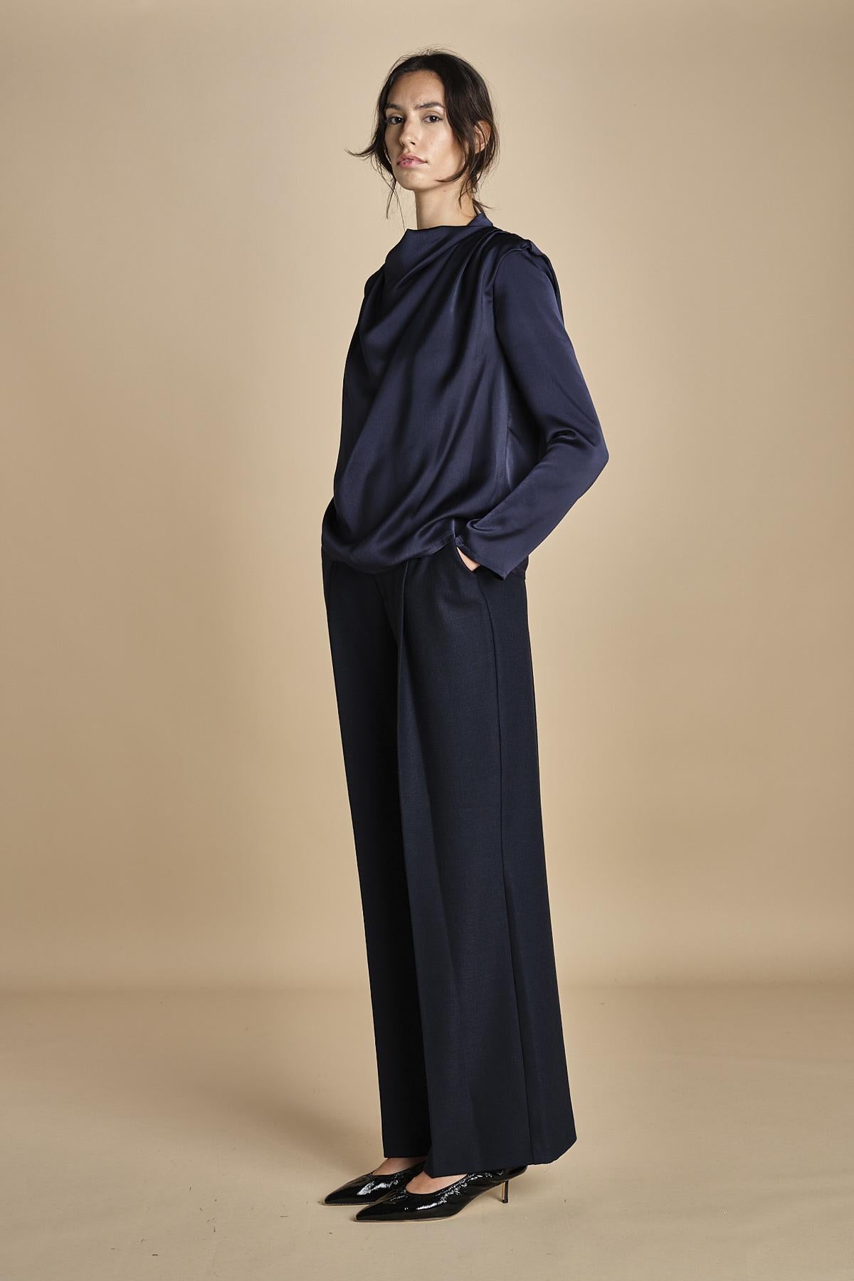 TULLAH camicia con drappeggio F25-142 292 MIDNIGHT oscar 