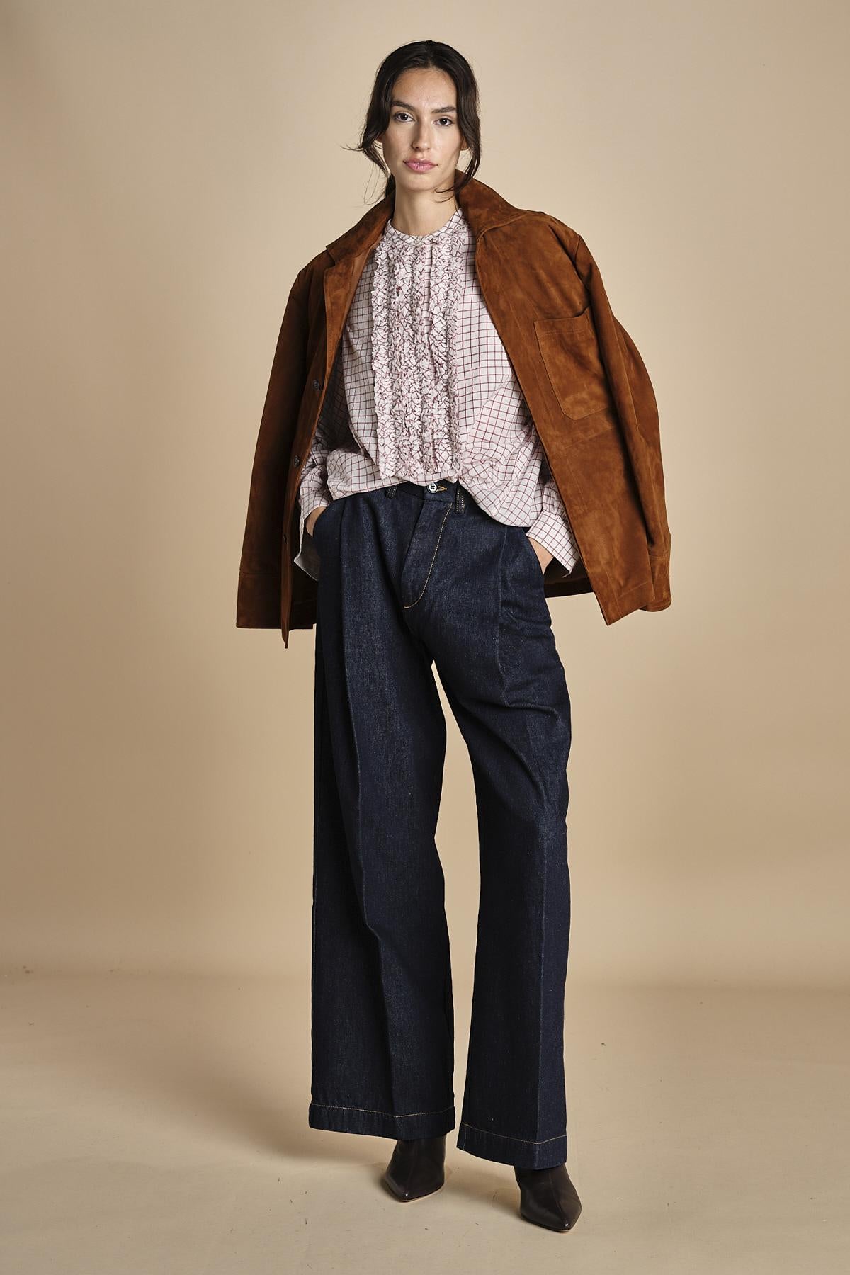 camicia voille lana con rouches MAGRITTE RED_WHITE CHECKS laurence bras 