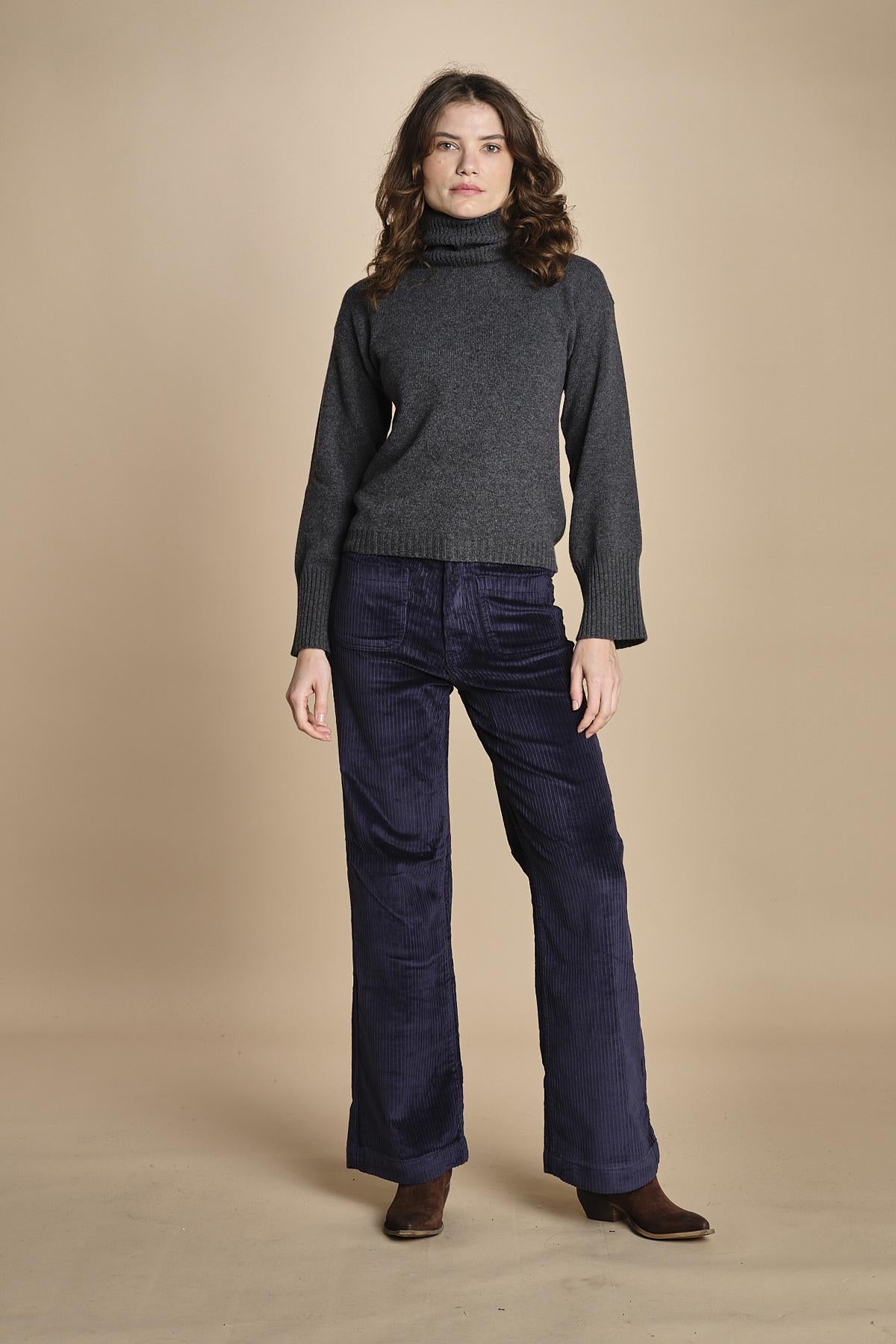 pantalone a zampa con taschine FAUVE WX NAVY fam 