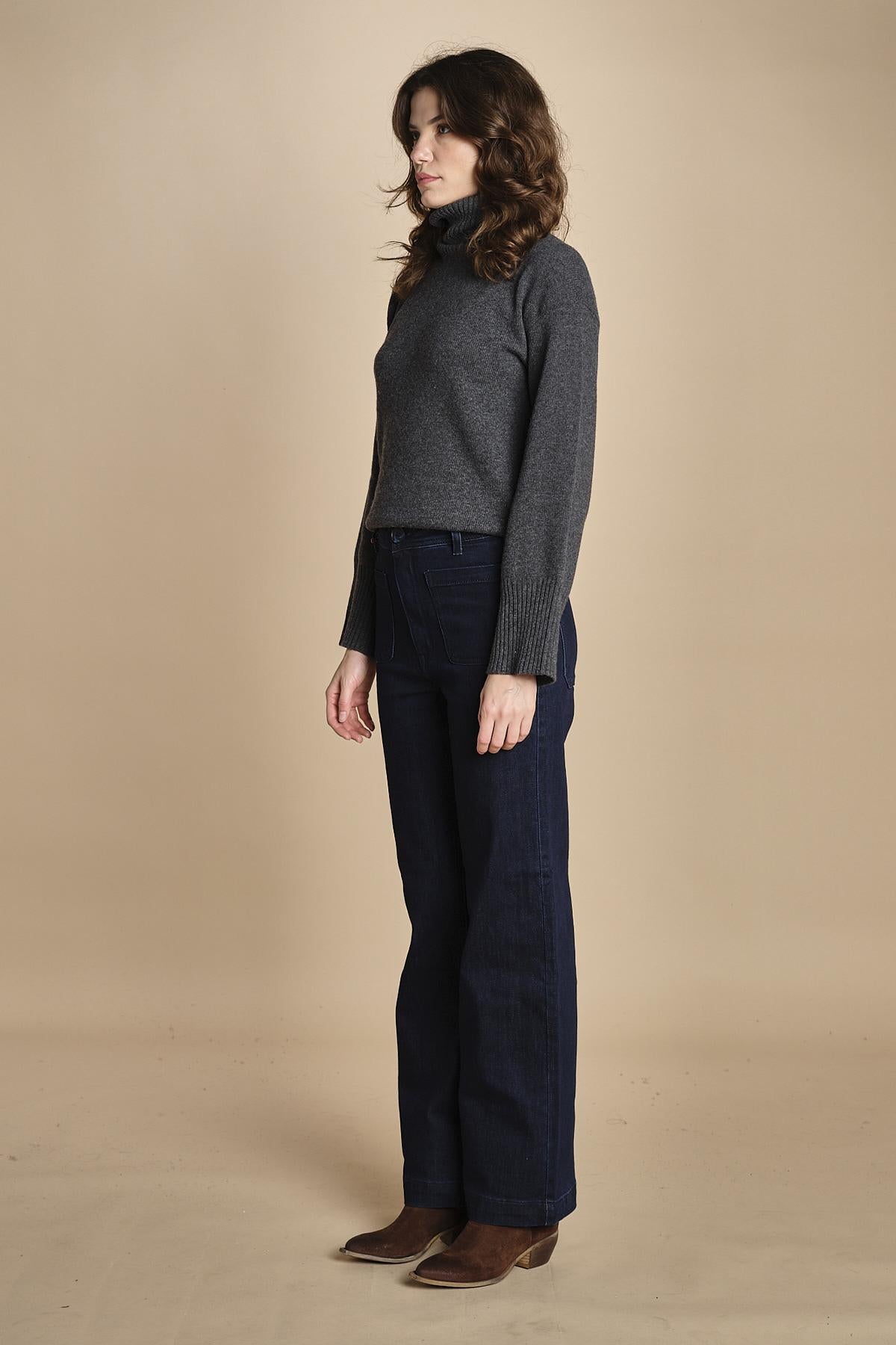 denim a zampa con taschine FAUVE INDIGO fam 