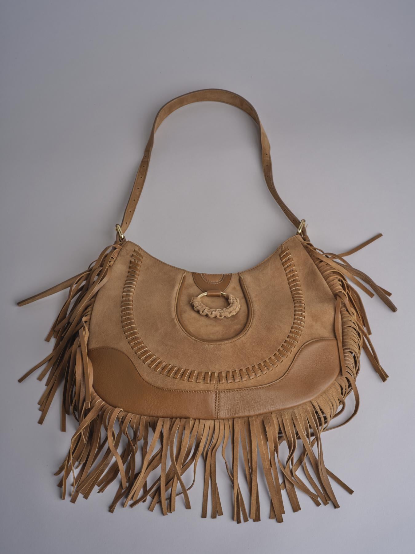 tracolla in camoscio con frange VIVIENNE SUEDE AB07 TABACCO via mail bag 