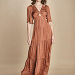 abito lungo in raso manica corta CYLMA PRALINE ba&sh 