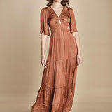 abito lungo in raso manica corta CYLMA PRALINE ba&sh 