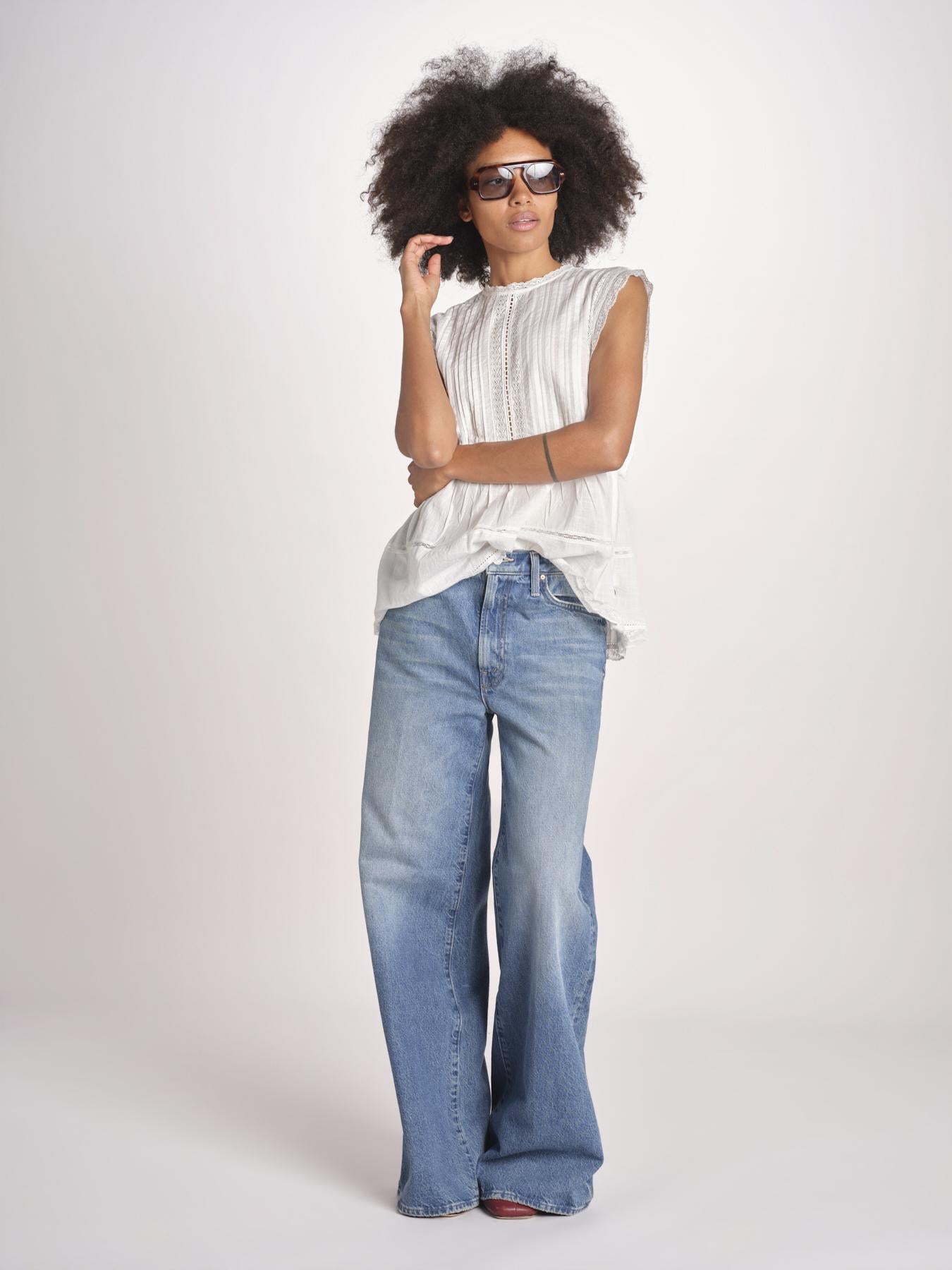 top in voille con pizzo THE SONNET TOP T1473435L TRUE WHITE the GREAT 