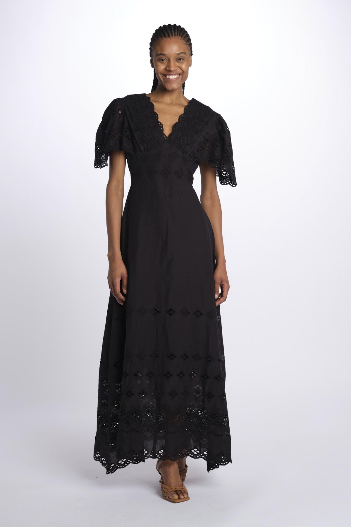 Abito VIVIAN lungo m/c sangallo VIVIAN1LDR BLACK antik batik 