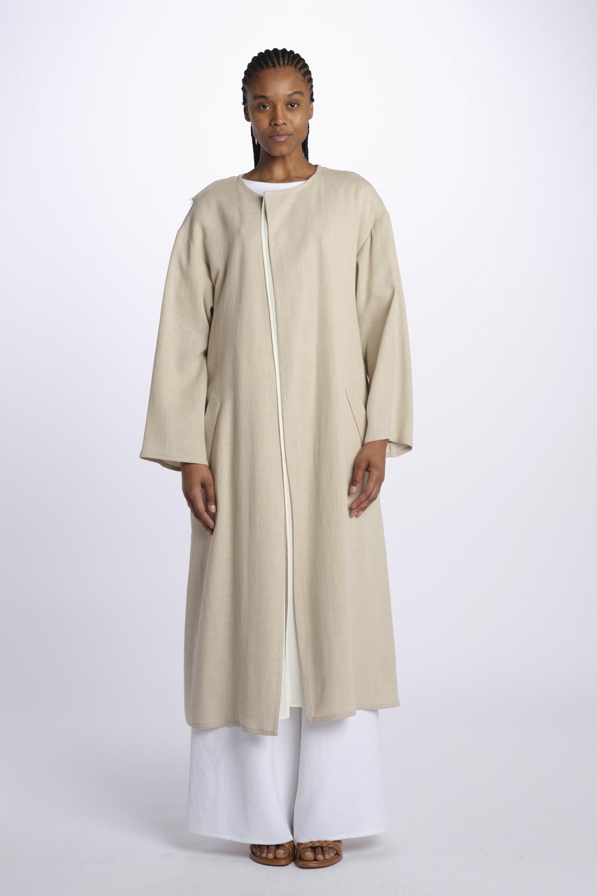 1632 cappotto lungo lino doppiato 1632 NATURAL dusan 