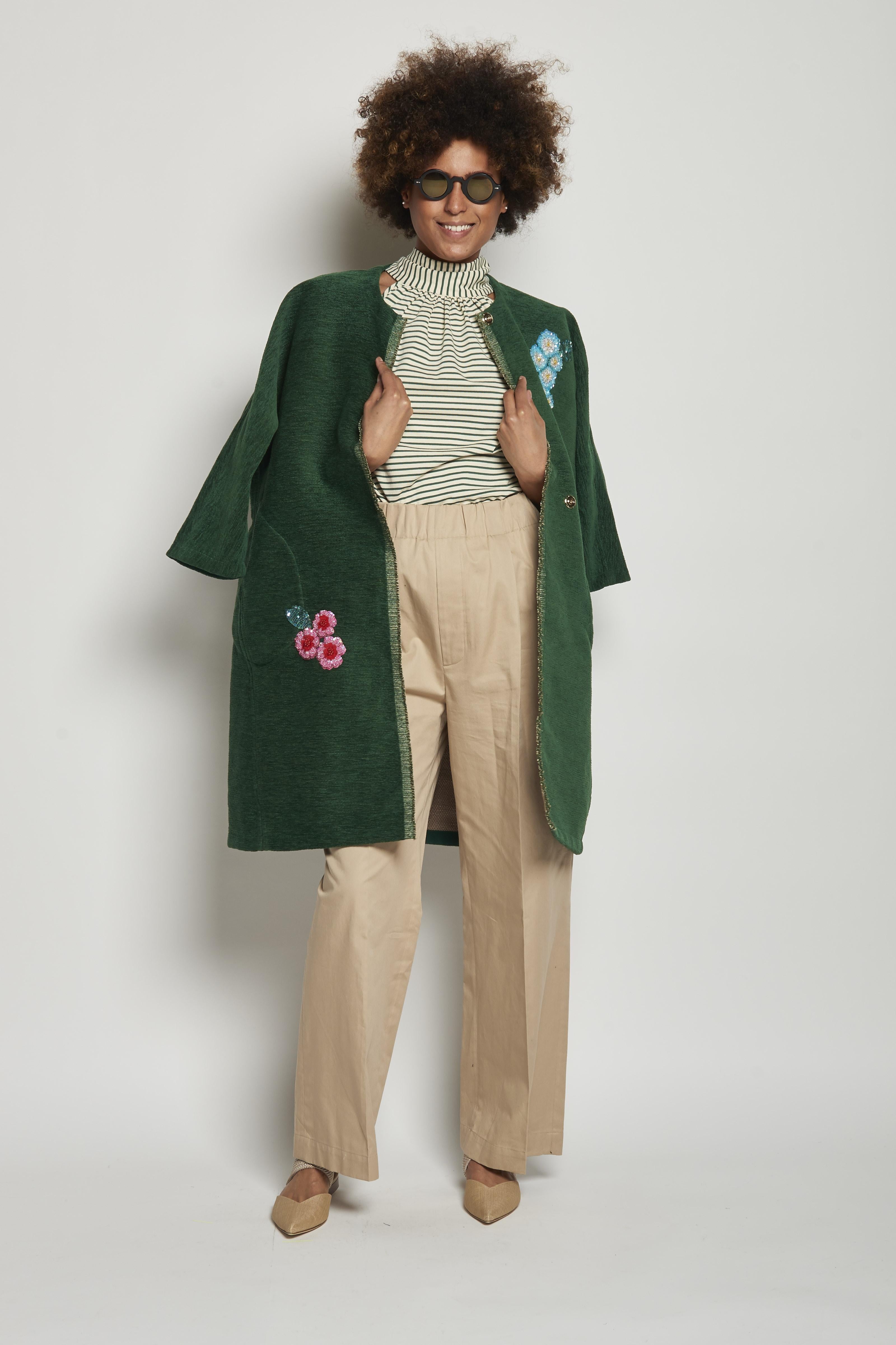 Cappotto ricamato 20C 1PRE CT32EMB GREEN marit ilison 