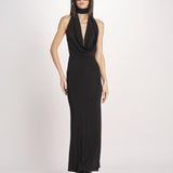 abito lungo con scollo drappeggiato RHAPSODY NERO undress code 