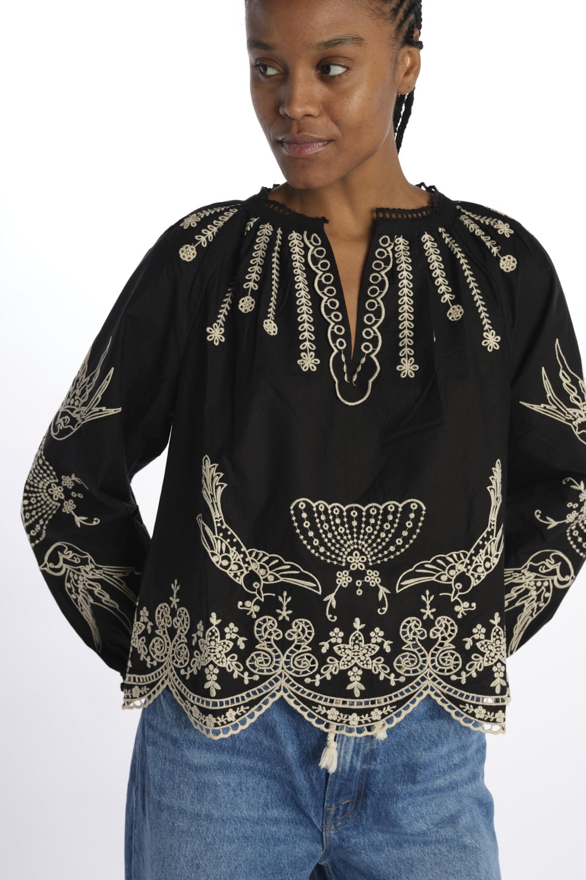 Camicia  KINGSLEY ricamo fiore 091 BLACK sea ny 