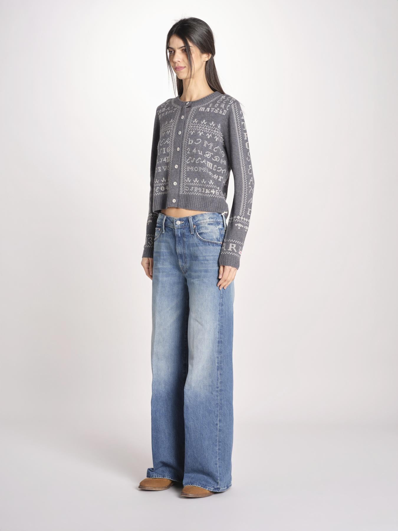 cardigan con ricamo punto croce 076 CHARCOAL sea ny 