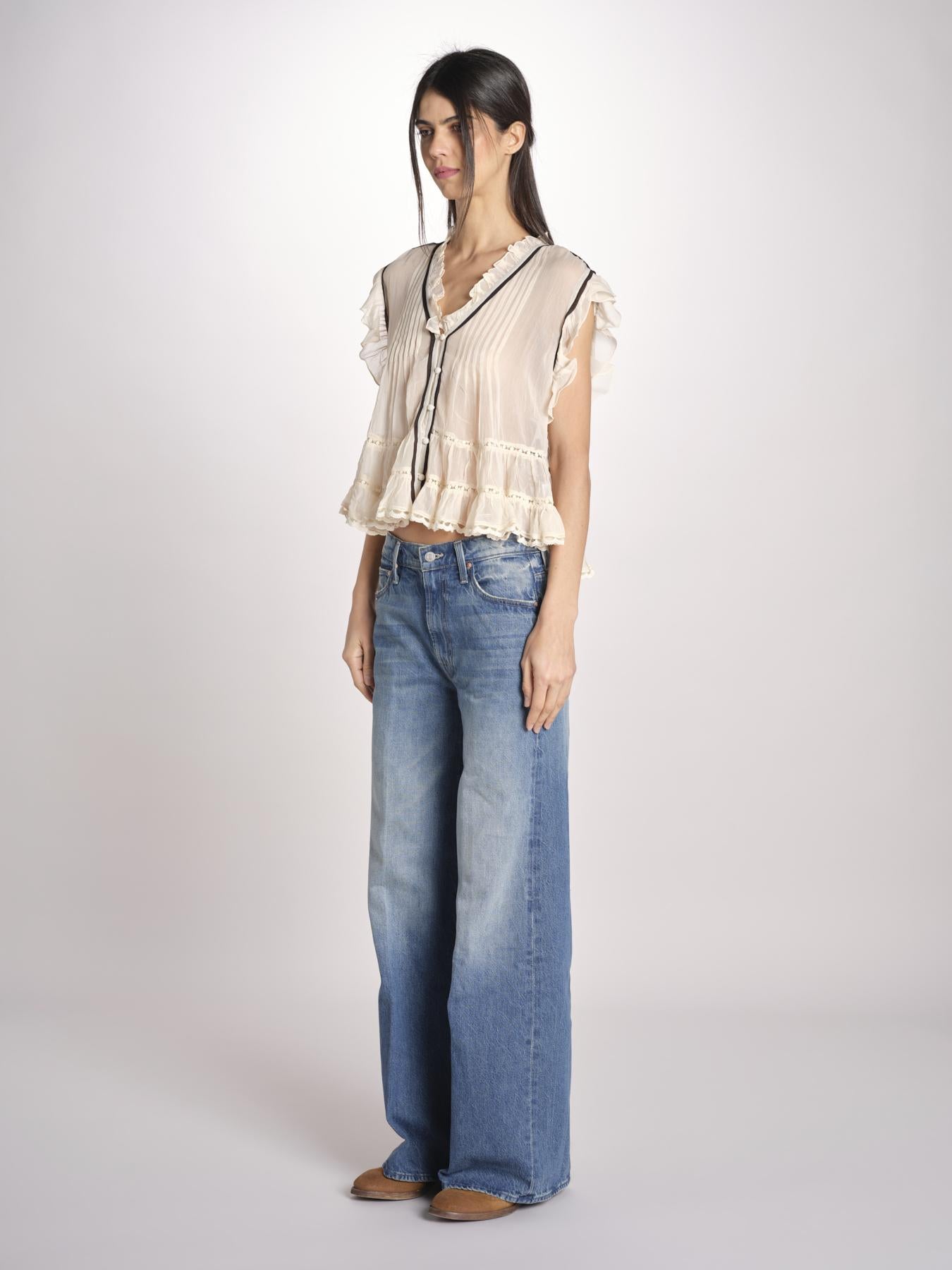 Camicia voille con rouches BOLLY ECRU mes demoiselles 