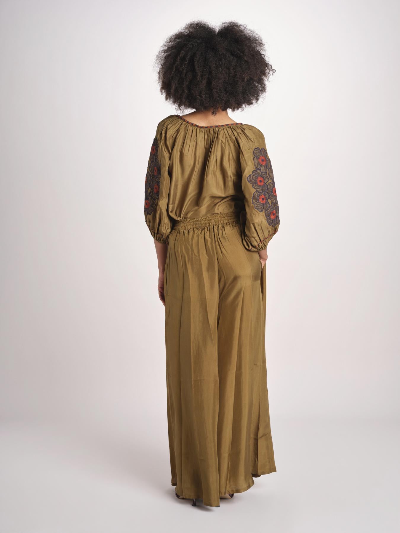 Pantalone in seta over BE25252 KHAKI benaras soleil 