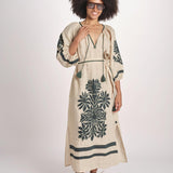 abito con ricamo BE25215 BEIGE GREEN benaras soleil 