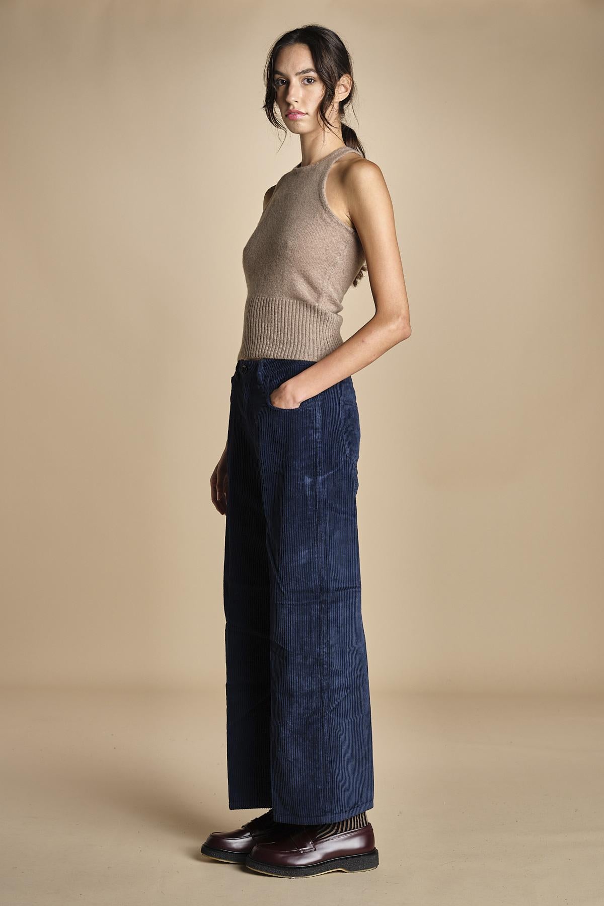 pantalone in veluto cropped ZELDA NAVYBLUE true avenue 