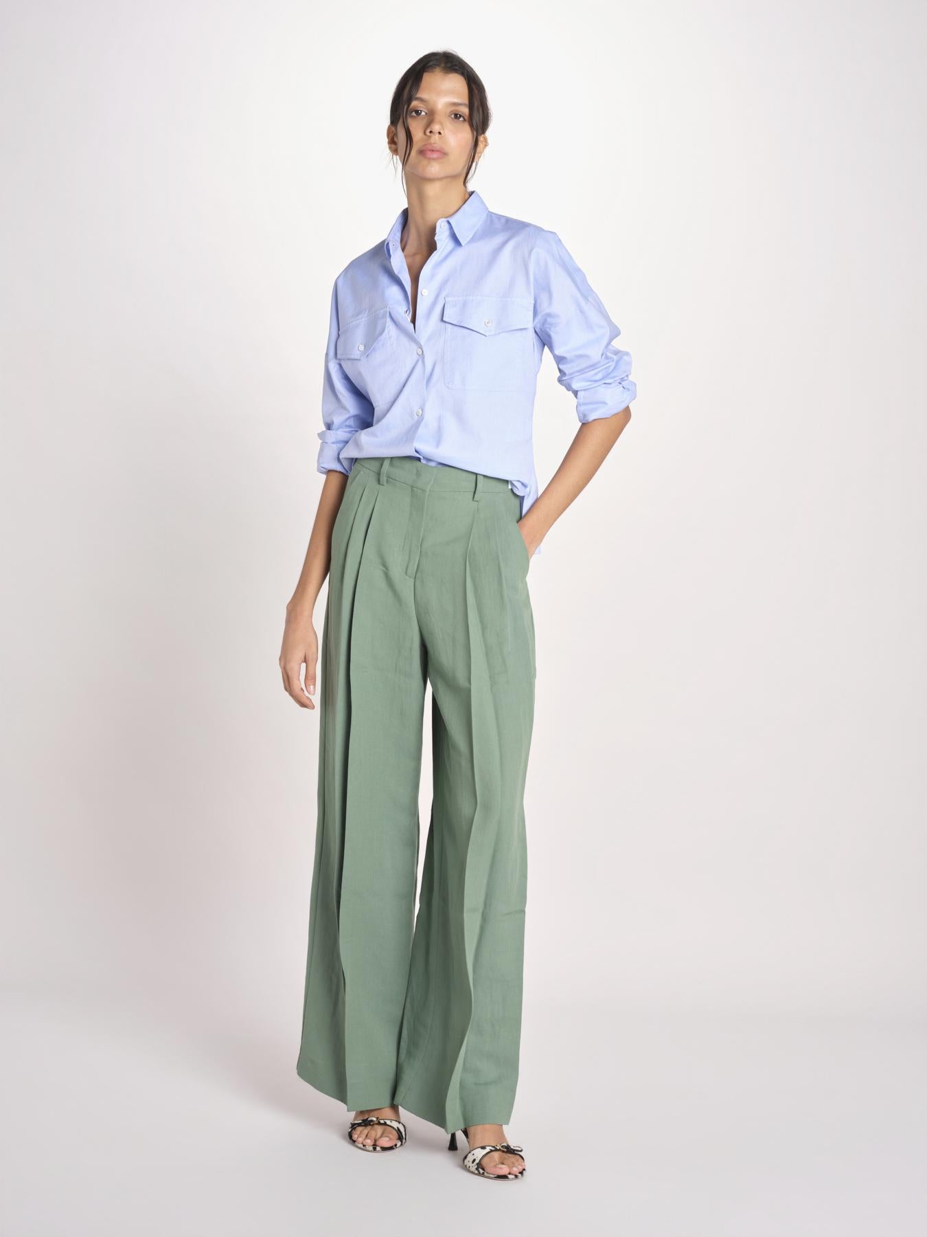 pantalone con due pinces in lino VELIERO 2615131092600 007 VERDE weekend maxmara 