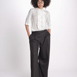 camicia gessata argento con rouches MAGRITASHORTSH73UMAGRIT-WHI WHITE laurence bras 