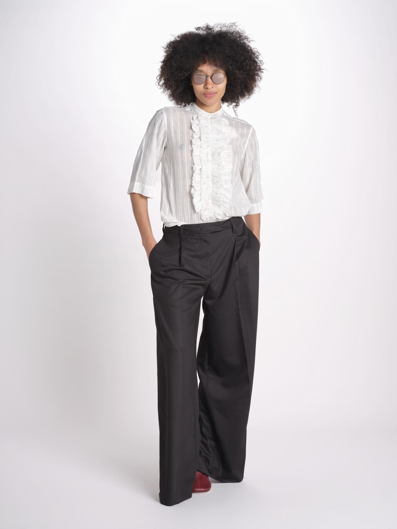 camicia gessata argento con rouches MAGRITASHORTSH73UMAGRIT-WHI WHITE laurence bras 