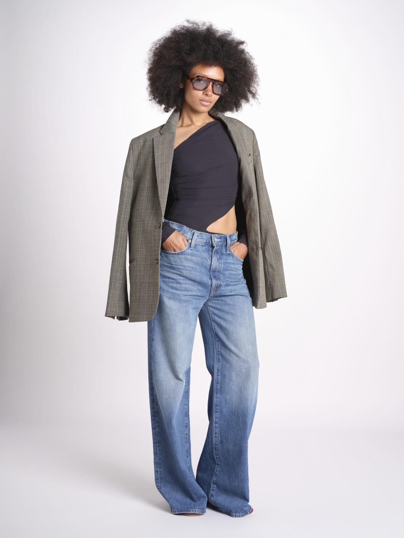 body manica lunga asimmetrico con cut out sul fianco JODI DEEP BLACK amazuìn 