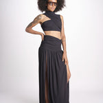 gonna lunga con drappeggio e spacchi TAYLA DEEP BLACK amazuìn 