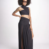 gonna lunga con drappeggio e spacchi TAYLA DEEP BLACK amazuìn 