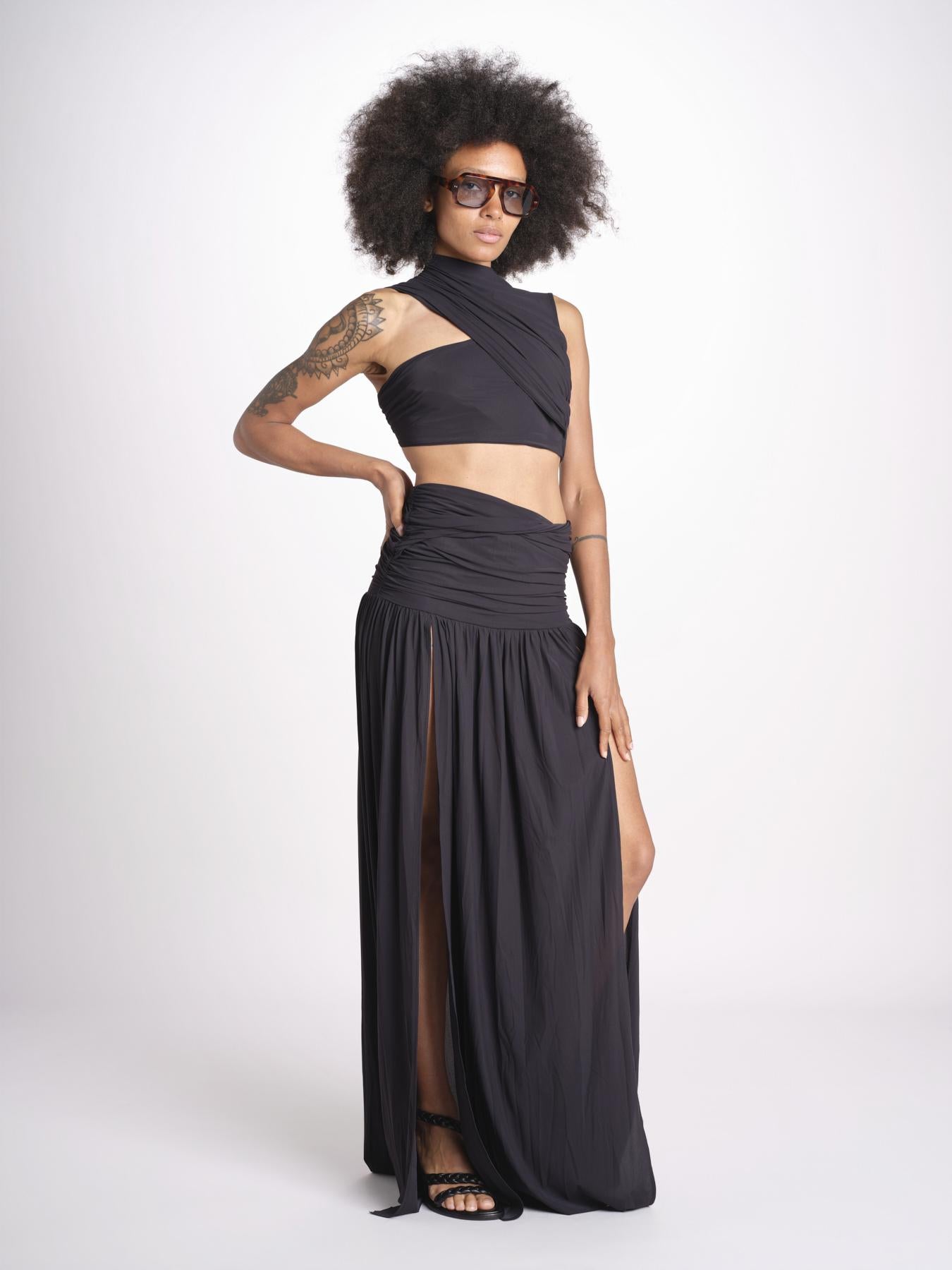 gonna lunga con drappeggio e spacchi TAYLA DEEP BLACK amazuìn 