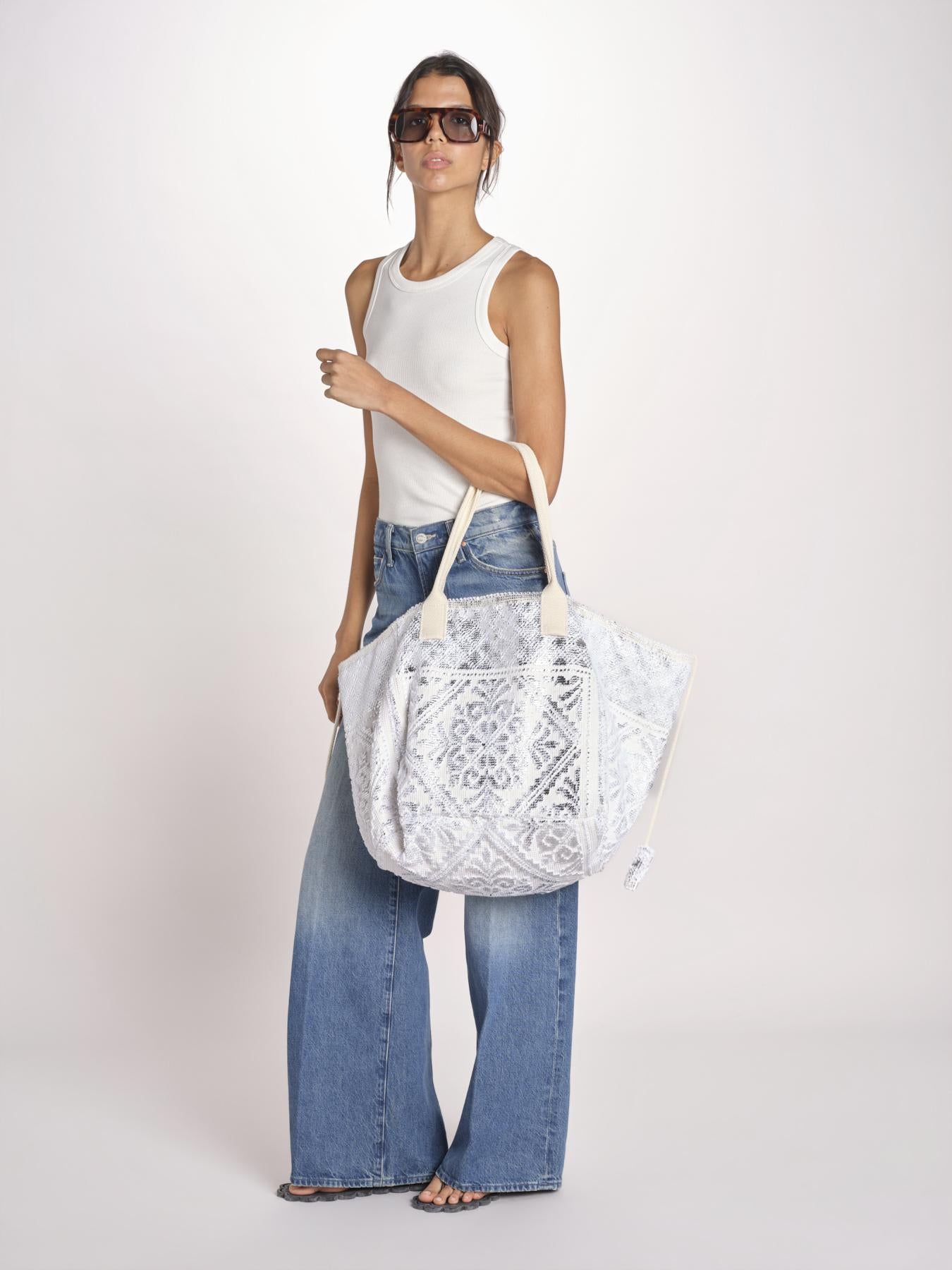 shopping quadrata dipinta a mano SHQM.26E18 213 WHITE SILVER le daf 