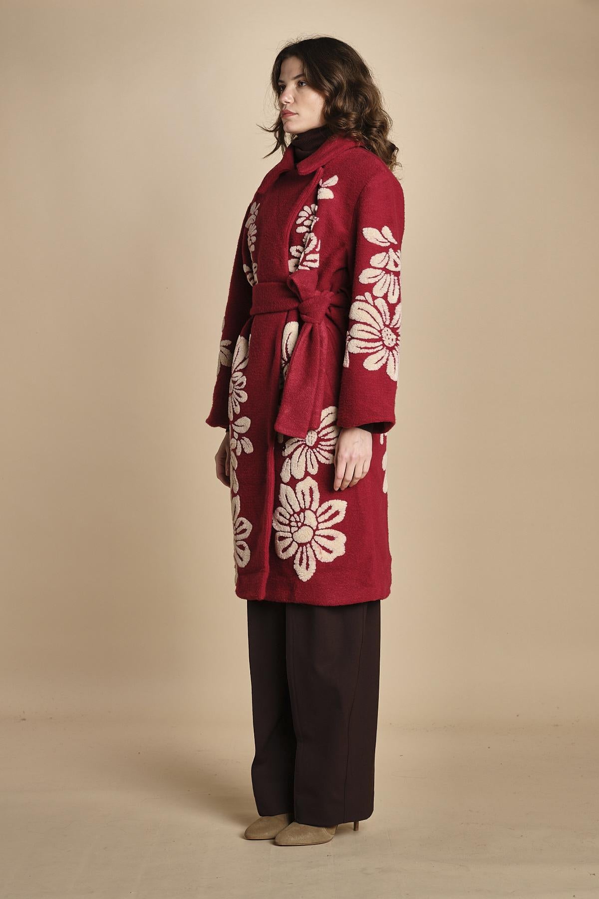 cappotto jaquard fiori COLD FLOWER 351870 BURGUNDY farm rio 