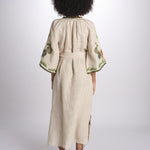 caftano lungo con giraffe ricamate BE24868 BEIGE MULTI benaras soleil 