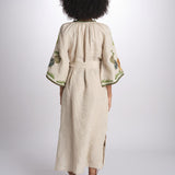 caftano lungo con giraffe ricamate BE24868 BEIGE MULTI benaras soleil 