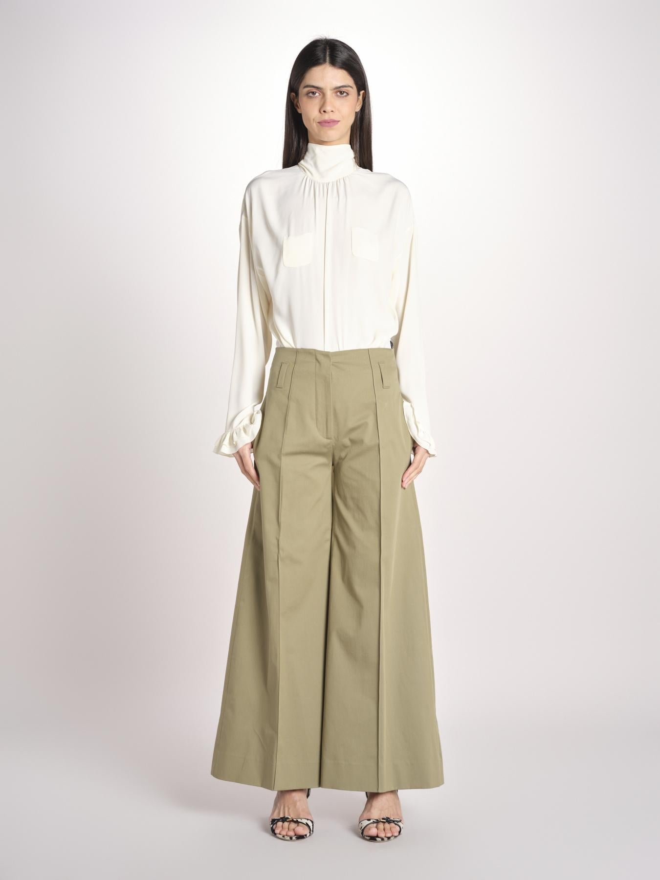 pantalone largo con nervature ORIANA 540 54 19 VERDE quelledue 