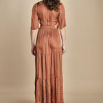 abito lungo in raso manica corta CYLMA PRALINE ba&sh 