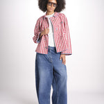 giacca manica lunga a quadretti 7WS-83E RED payal pratap 