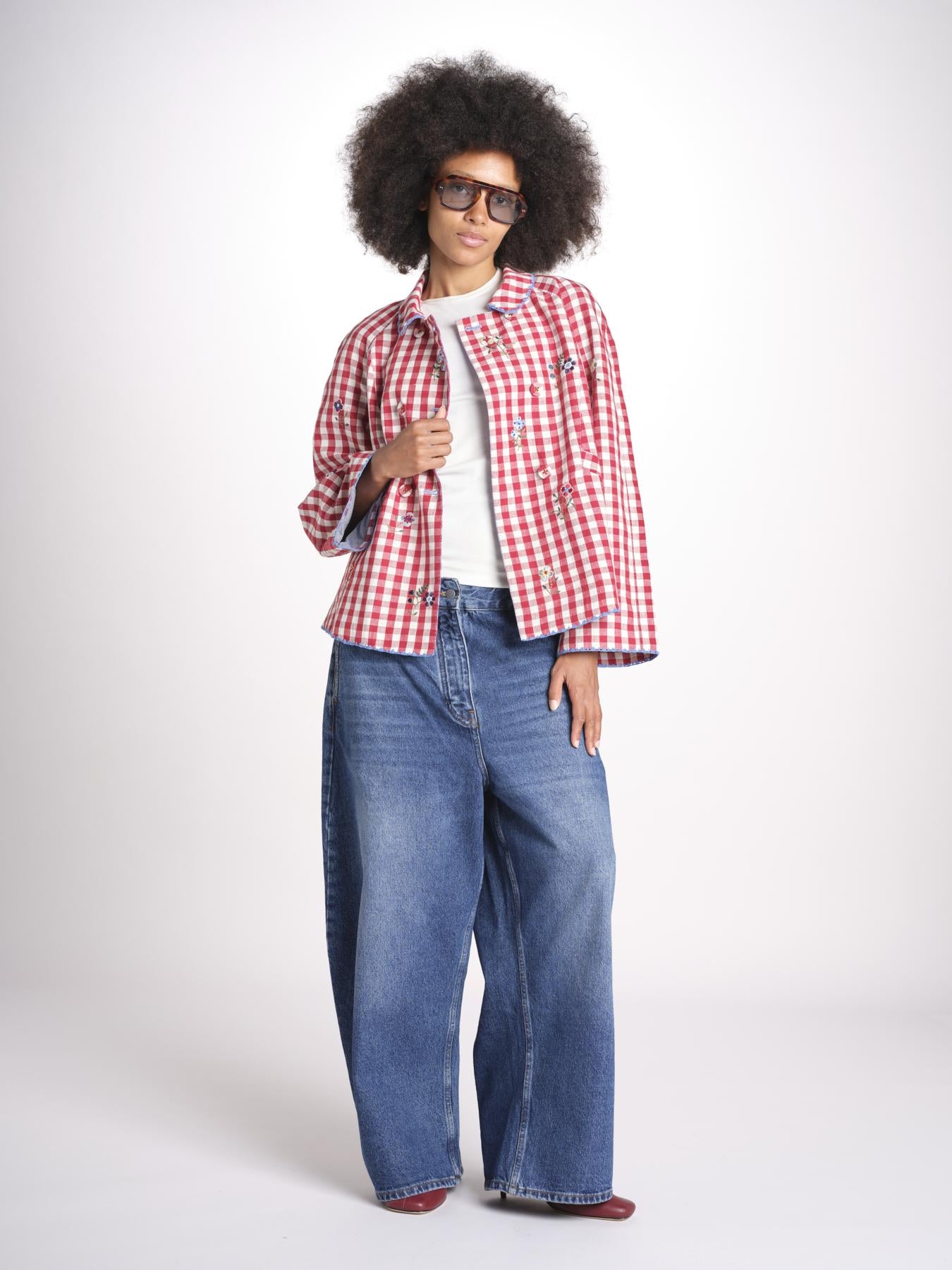 giacca manica lunga a quadretti 7WS-83E RED payal pratap 