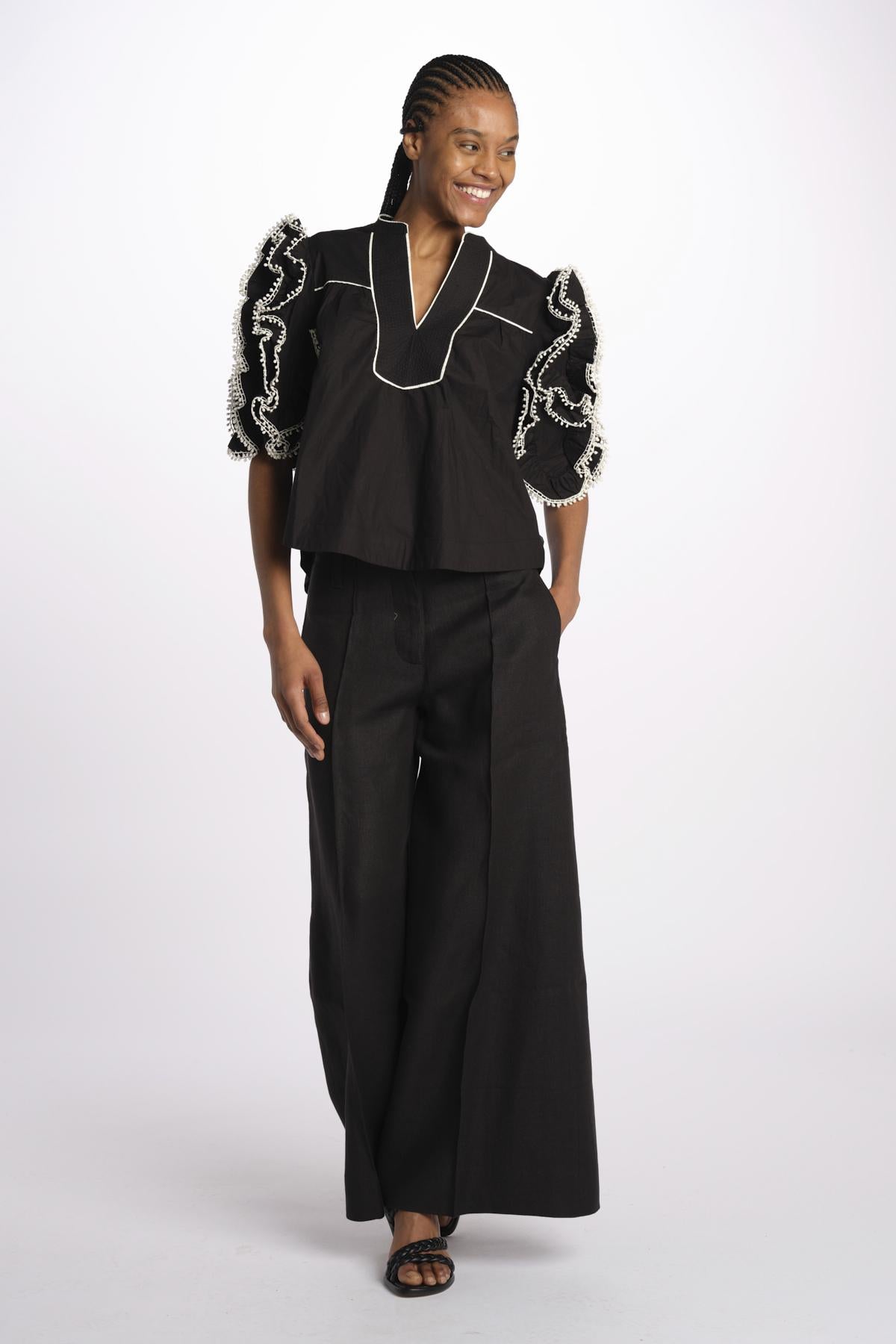 Top ROSE  con rouches ROSE TOP 1725 BLACK scarlett poppies 