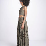 top corto con intarsio fiori AGNES M1720 PESTO lace the label 