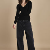 maglia scollo a v NOVA KNIT BLOUSE BLACK herskind 