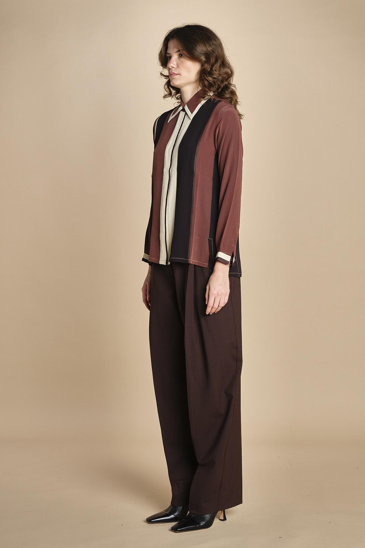 camicia con collo a pannelli BL_3261T BROWN bodice 