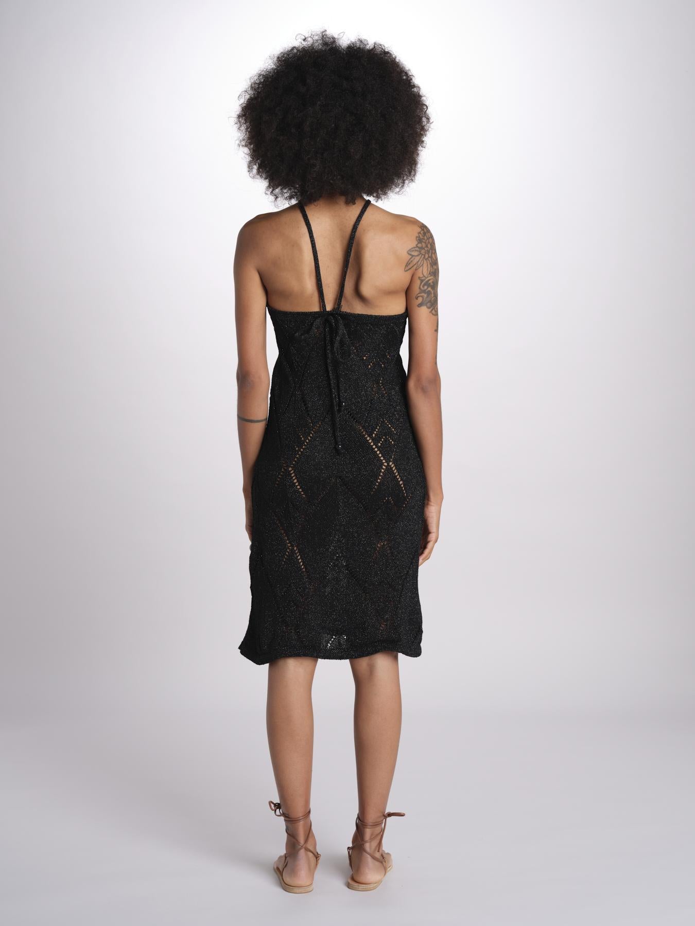 abito lungo in crochet 2610 BLACK nima 