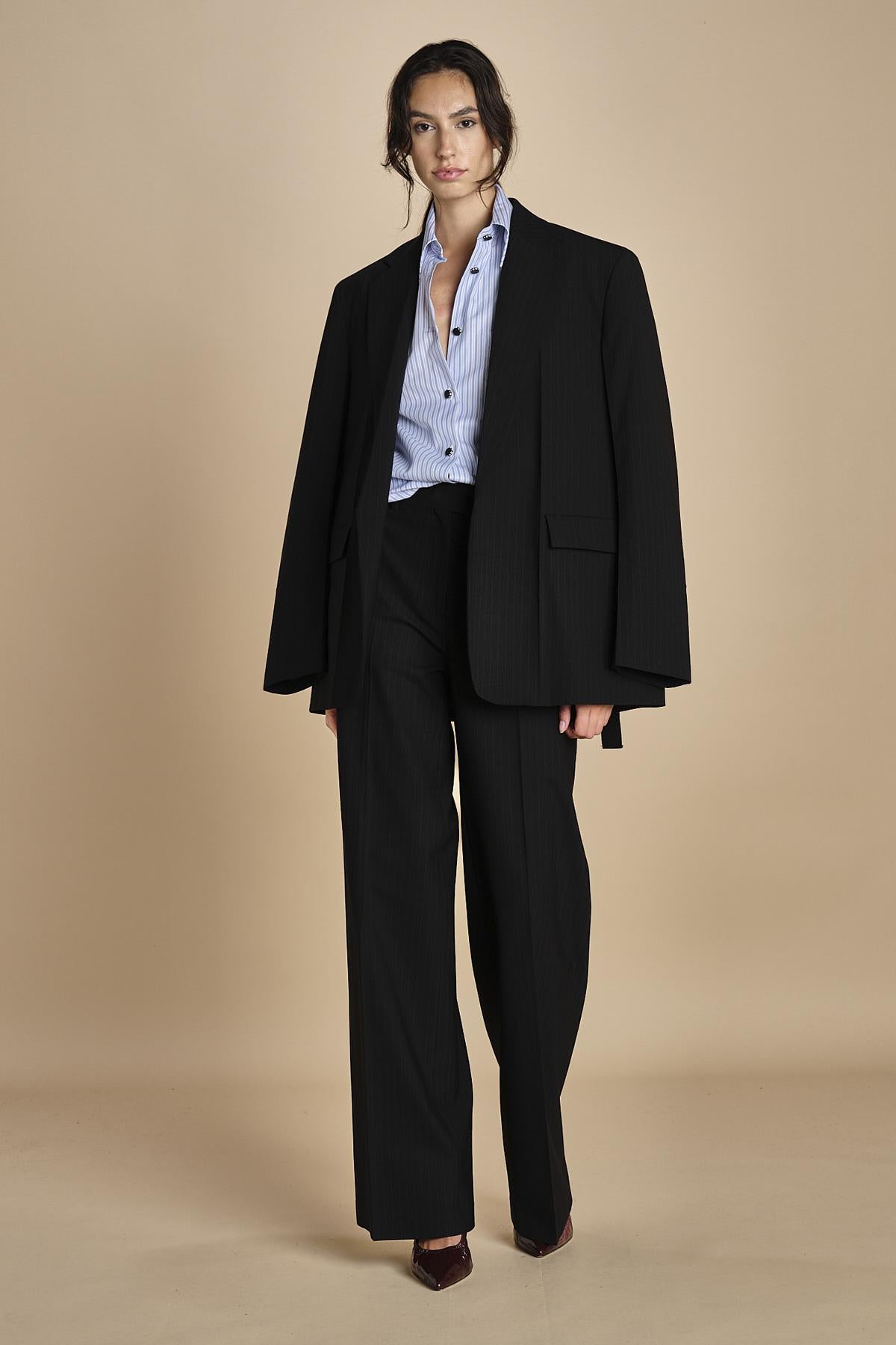 camicia di cotone a righe G022-1519-R1D1 AZZURRO n21 