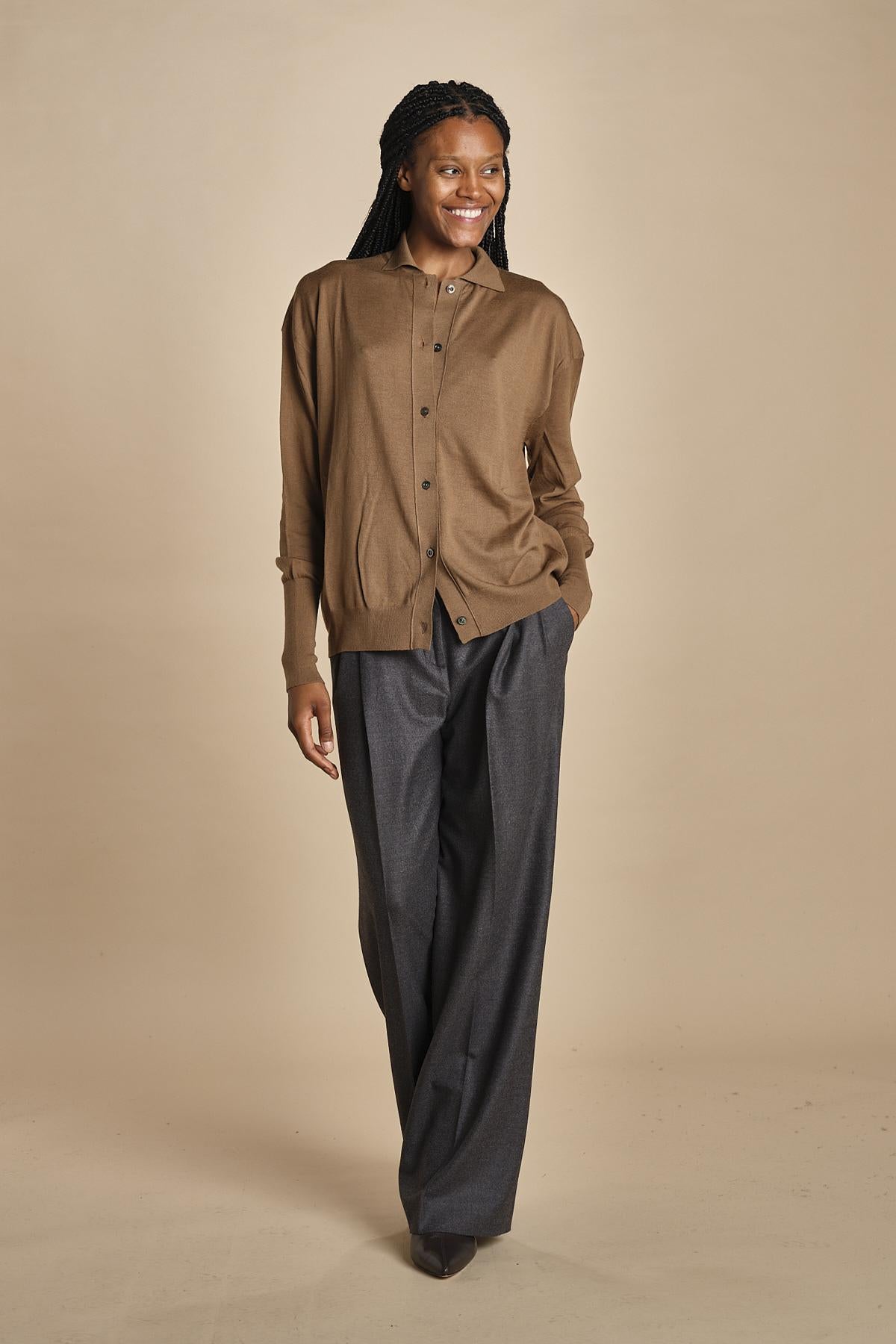 camicia over in lana merino MIL LAU20 E18106 TABACCO milaura 
