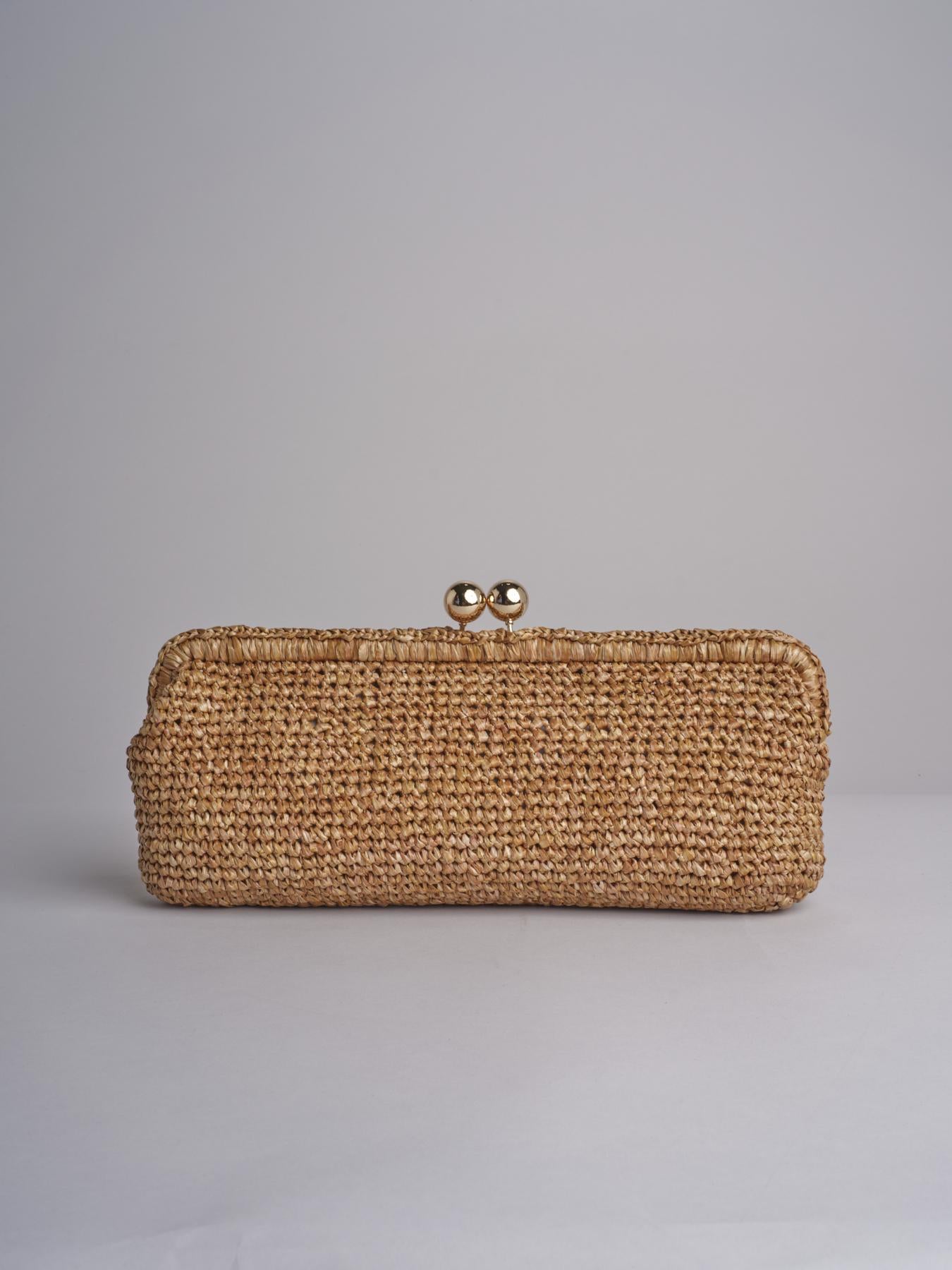 clutch lunga in paglia CORA CROCHET W01 BRUCIATO via mail bag 