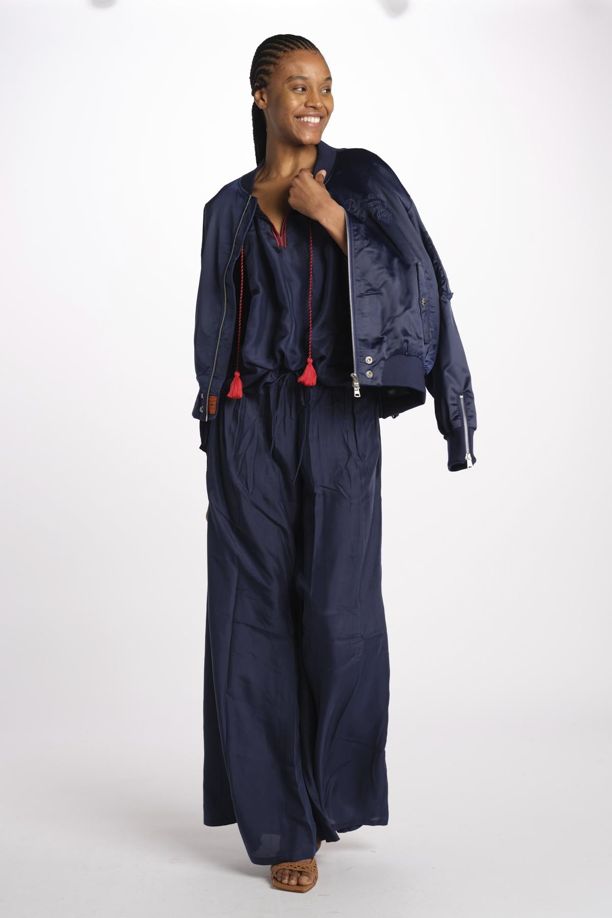 PALAZZO pantaloni in seta  by milaura. BE24252PANT NAVY benaras soleil 